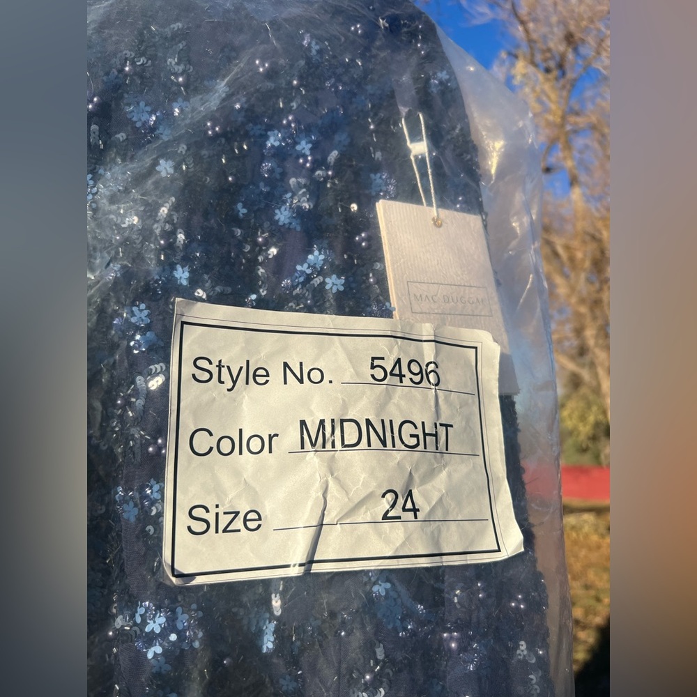 MAC DUGGAL Embellished Illusion High Neck Long Sleeve A Line Gown Navy blue - Picture 13 of 16